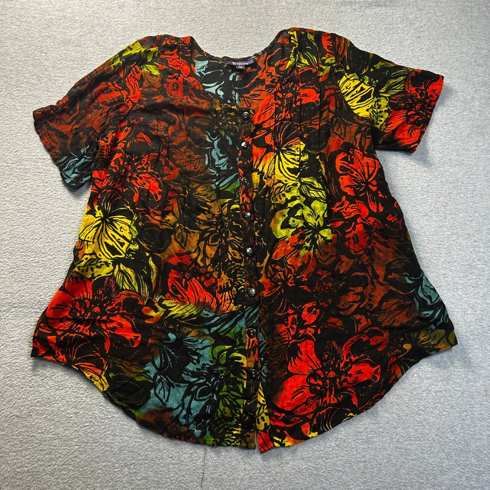 Floral Button Front Blouse Womens Size 22W Multicolor Short Sleeve Top Roaman's